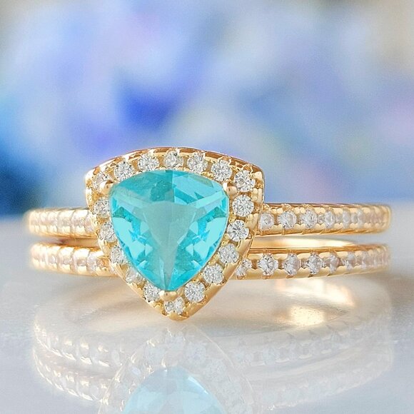 Gold and Aquamarine gem ring, 925 Sterling Silver, 10k gold Charmed Aroma - Picture 4 of 4